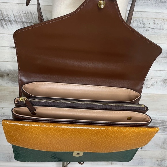 GUCCI Green Python Purse Runway Accordian Bag Interlock GG Brown 550131 Gold - Picture 8 of 15